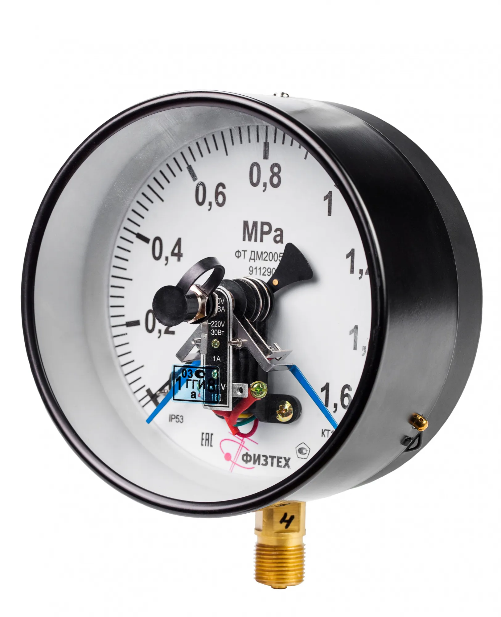 Вакуумметры, мановакуумметры, манометры электроконтактные пылевлагозащищенные ДВ2005ф, ДА2005ф, ДМ2005ф IP53 Тех.стекло (Диаметр: 160 мм)